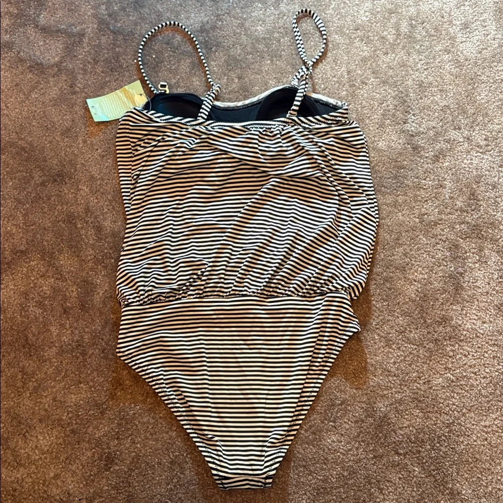 Garnet Hill striped blouson one piece swimsuit bathing suit - Picture 3 of 8